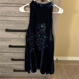 Free People Navy Blue Velvet Midi Dress